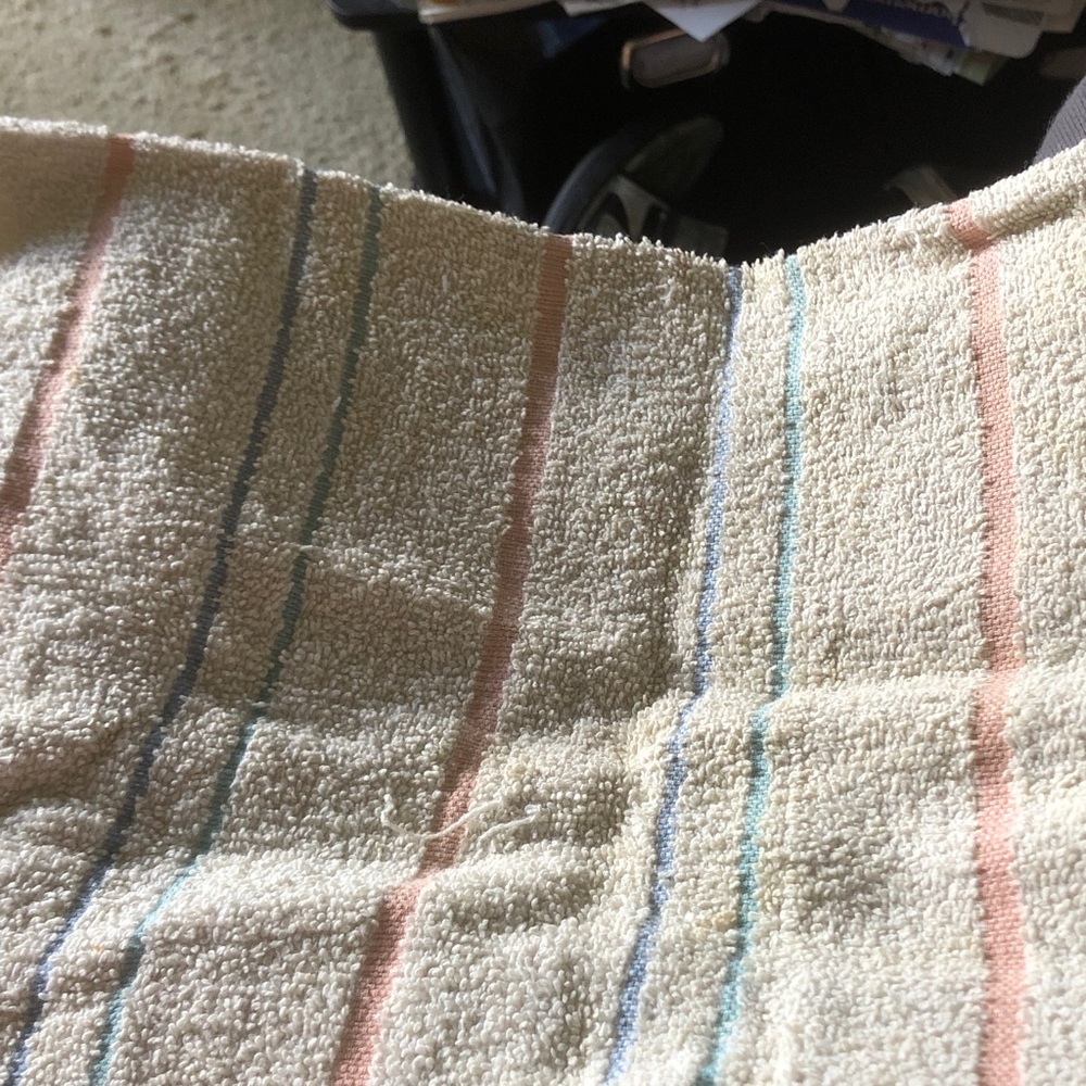Cream Striped Terry Cloth Towel with Blue & Pink Lines